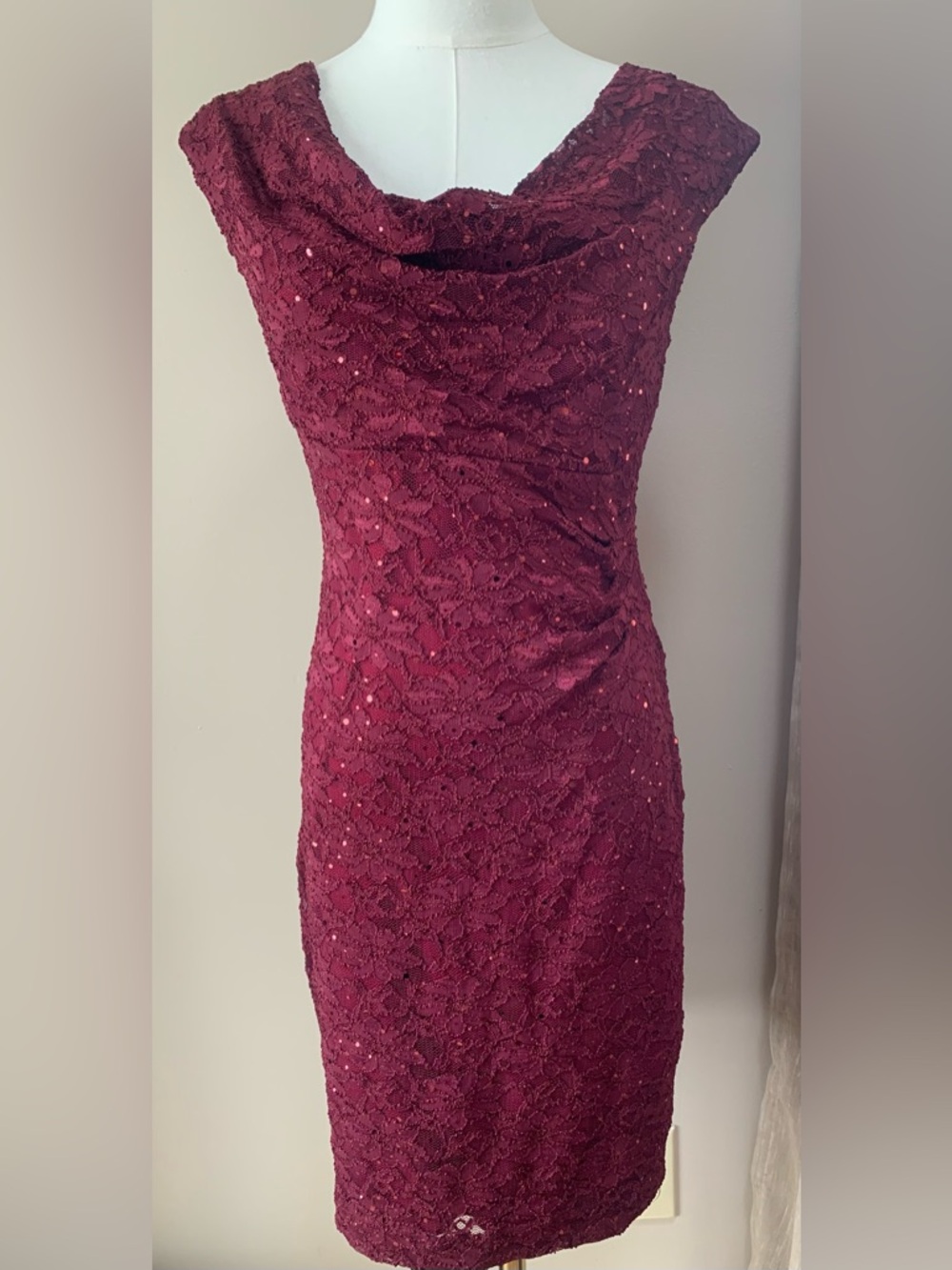 connected apparel Burgundy Strapless Lace Sequin Sheath Dress